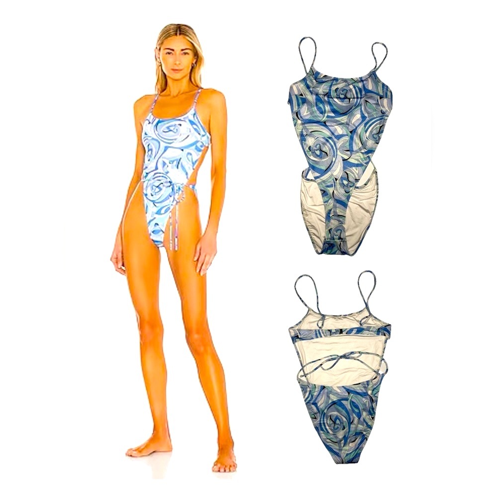 Monica Hansen Blue Abstract Cutout One Piece Swimsuit NWT S